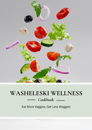 Vibrant wellness cookbook cover featuring an array of fresh, colorful vegetables, promoting healthy eating and a plant-based lifestyle. Wholesome ingredients, nutrition, and culinary joy come to life in this image, inviting you to explore delicious recipes for a nourished and balanced life.
